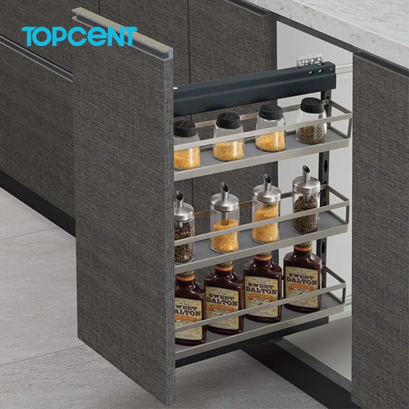 TOPCENT New Arrival side install spice basket kitchen drawer sliding basket cabinet