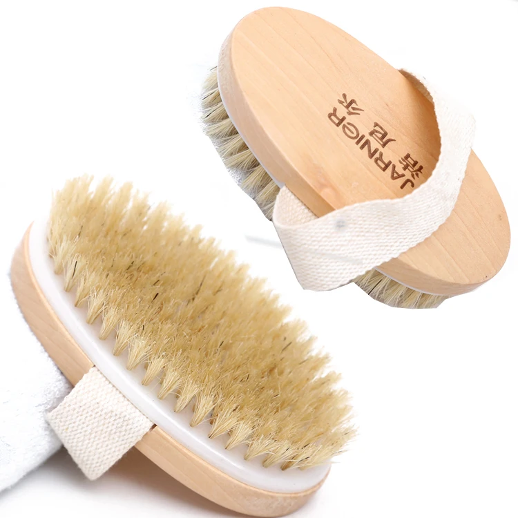 Wooden Natural Bristle Dry Skin Bath Body Brush With Hand Band For Nice Grip