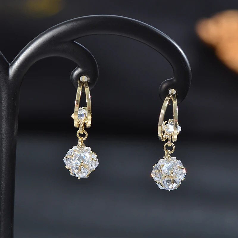 ED87492 Korean fancy earrings for party girls fashion gold plated women jewelry crystal ball drop stud earrings