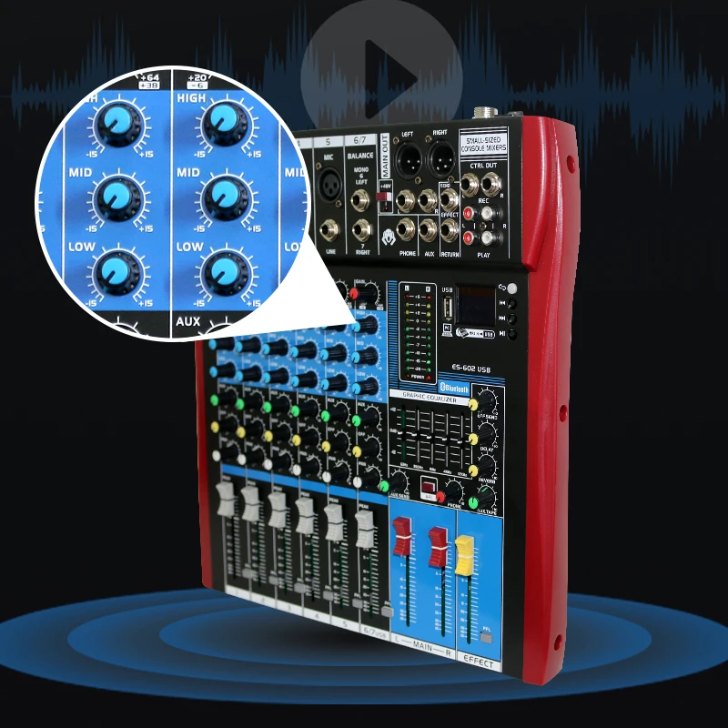 Professional Studio Music Equalizer 6 Channels Analogue Mixing Console Digital Effect Processor Audio Mixer