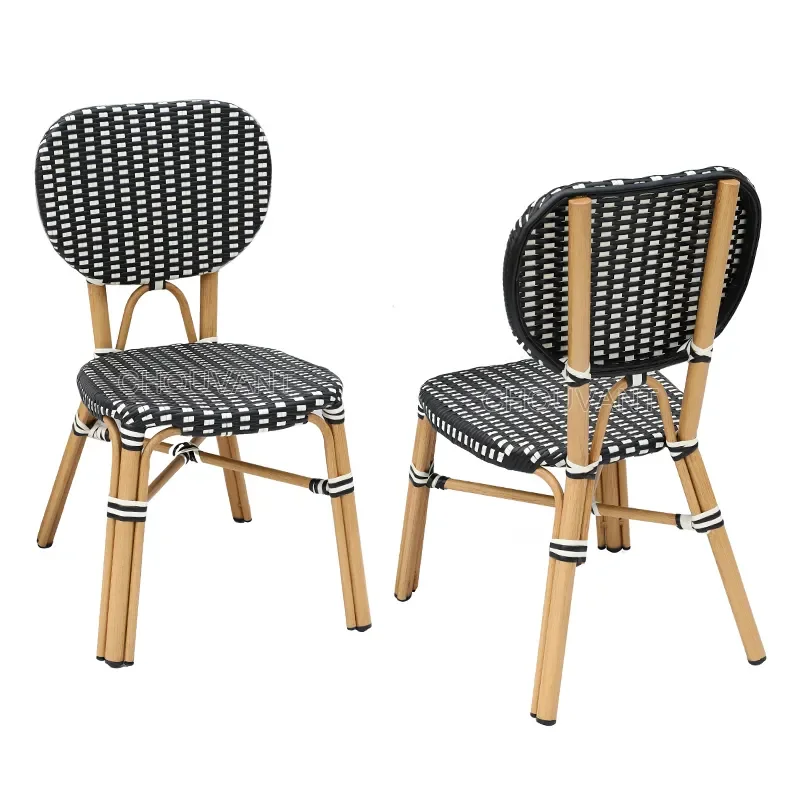 On sale Outdoor lawn furniture bamboo look patio PE wicker restaurant dinner arm rattan chair rattan chair garden chair
