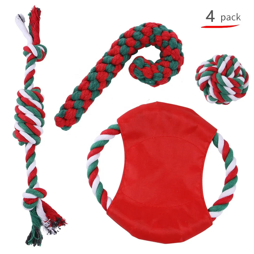 Pet Christmas Cotton Rope Toys Set Teeth Grinding Supplies Colorful Cotton Rope Christmas Knot Bite Resistant Toy for Dogs