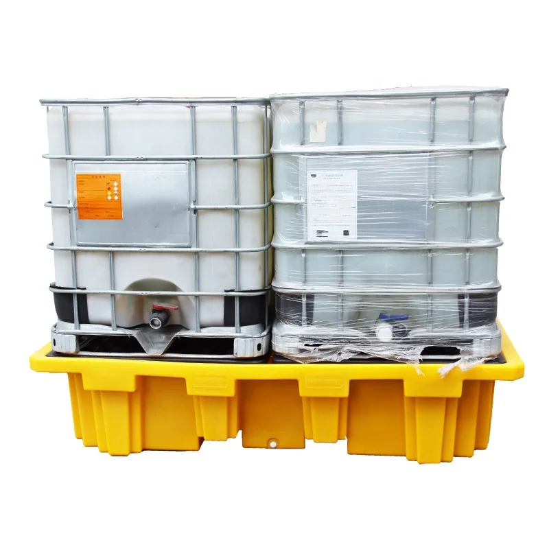 Low profile durable hardwearing robust removable Grid polyethylene double IBC Spill Pallet for 2 x 1000ltr IBCs