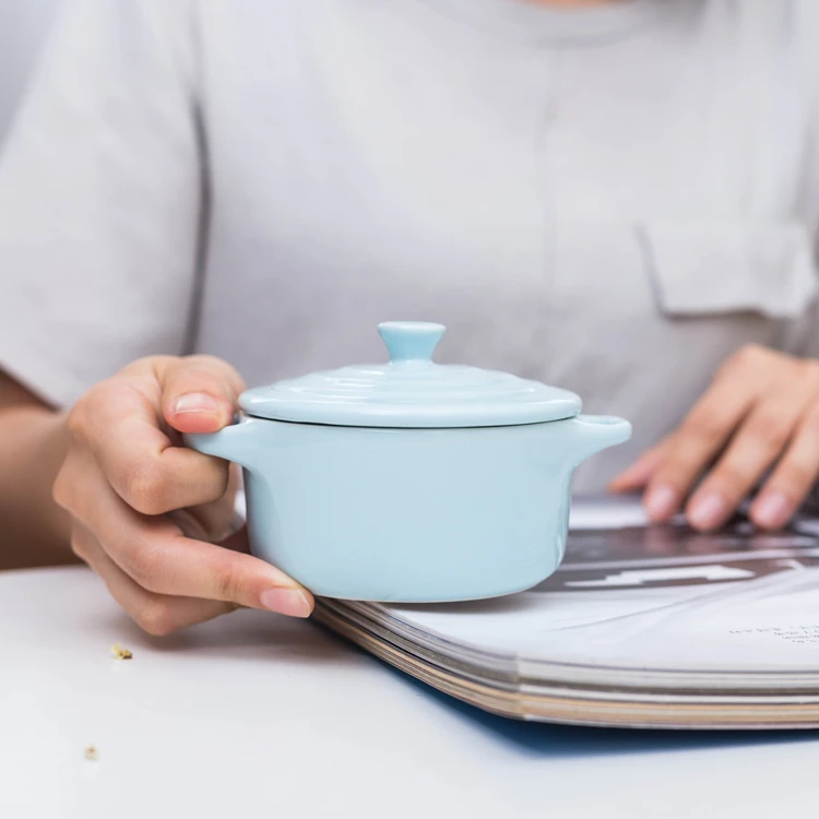 Two Handle Round Min Casserole With Lid Heat Resistant Ceramic Stoneware Bake Dish Multicolor Soup Pot