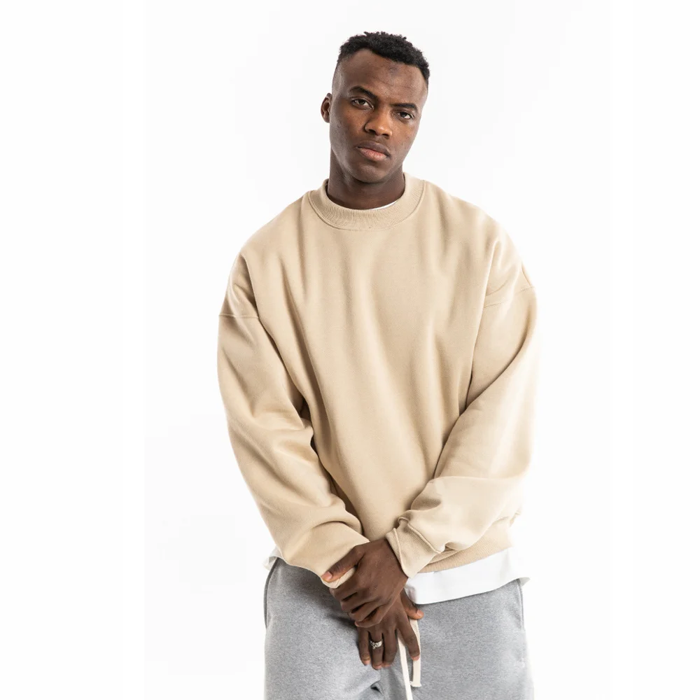 mens high quality drop shoulder vintage crewneck sweatshirt custom brand unisex oversized  heavyweight sweatshirts