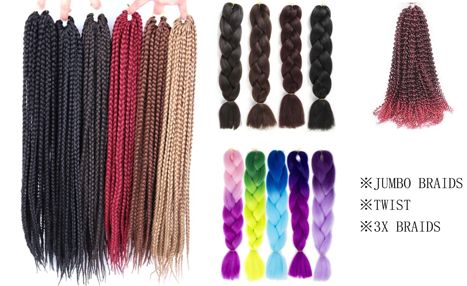 HS-TRIII Synthetic PVC Low Temperature Flame Retardant Synthetic Hair Extension Raw Material Jumbo Braid African Crochet Braid