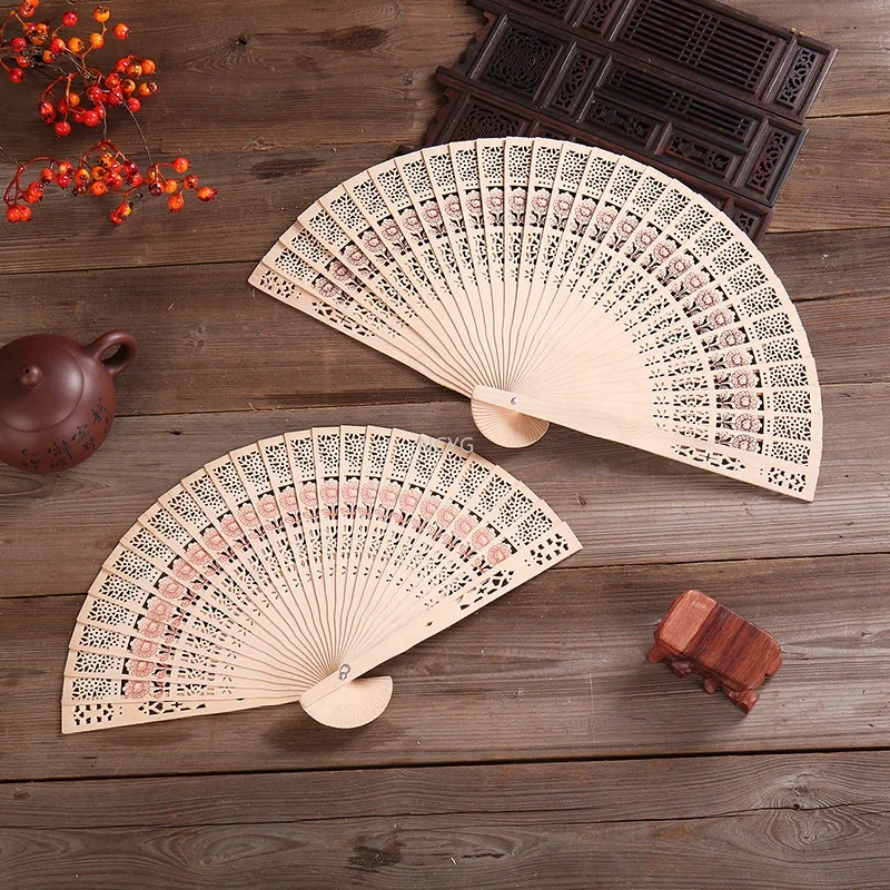HOT SALE Bamboo Hand Fans Wooden Hollow Carved Wedding Dancing Bridal Party Decor Fragrant Sandalwood Fan