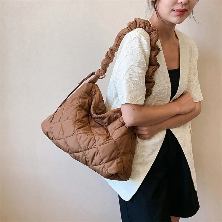 Custom Quilted Padded Hobo Bag for Women Pleated Shoulder Nylon Tote Handbag Purse Zipper Closure Bubbles Cloud Bag