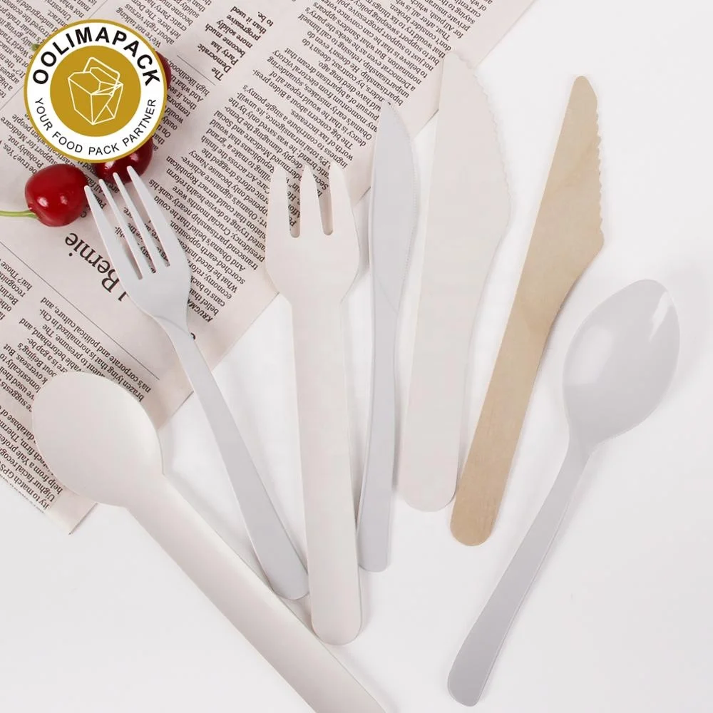 Disposable 100% compostable biodegradable compostable cornstarch CPLA 7inch 17cm cutlery utensils (knife,fork,spoon)