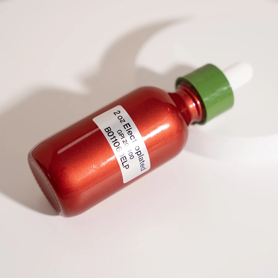 High Quality Supplier Red Electroplated boston 2oz Glass Essential Oil Bottle With Dropper 60ml for Serum