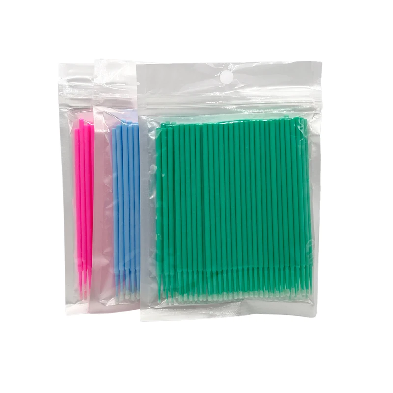 Adhesive Plastic Glitter Tool Green Pink Barrel Oral Applicator Wand Dental Eye Lash Brush Micro Stick Extension Microbrush Swab
