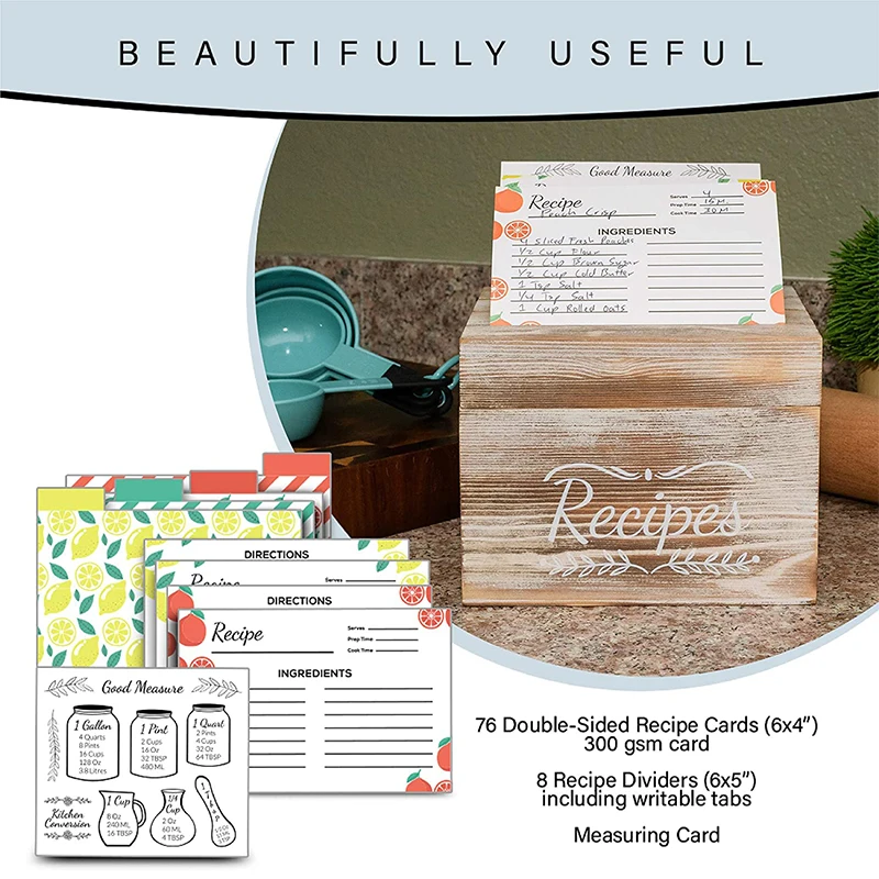 wooden box   Pinelive TriSlot Recipe Box with Cards and Dividers - Rustic Wood Recipe Box with 76 Blank Recipe Cards