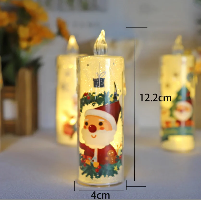 Christmas Flameless Candle Santa Claus Snowman Decals Battery Operated Xmas Themed LED Candles Festival Holiday Decorations