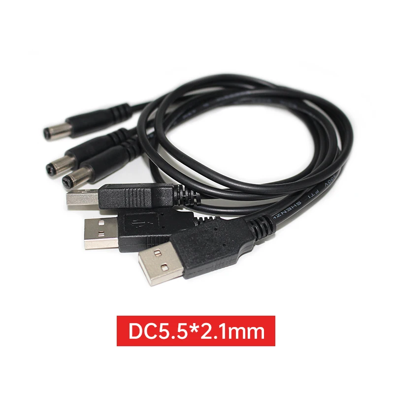 Hot Sale 1m 2m black usb to dc 5.5mm x 2.1mm power cable