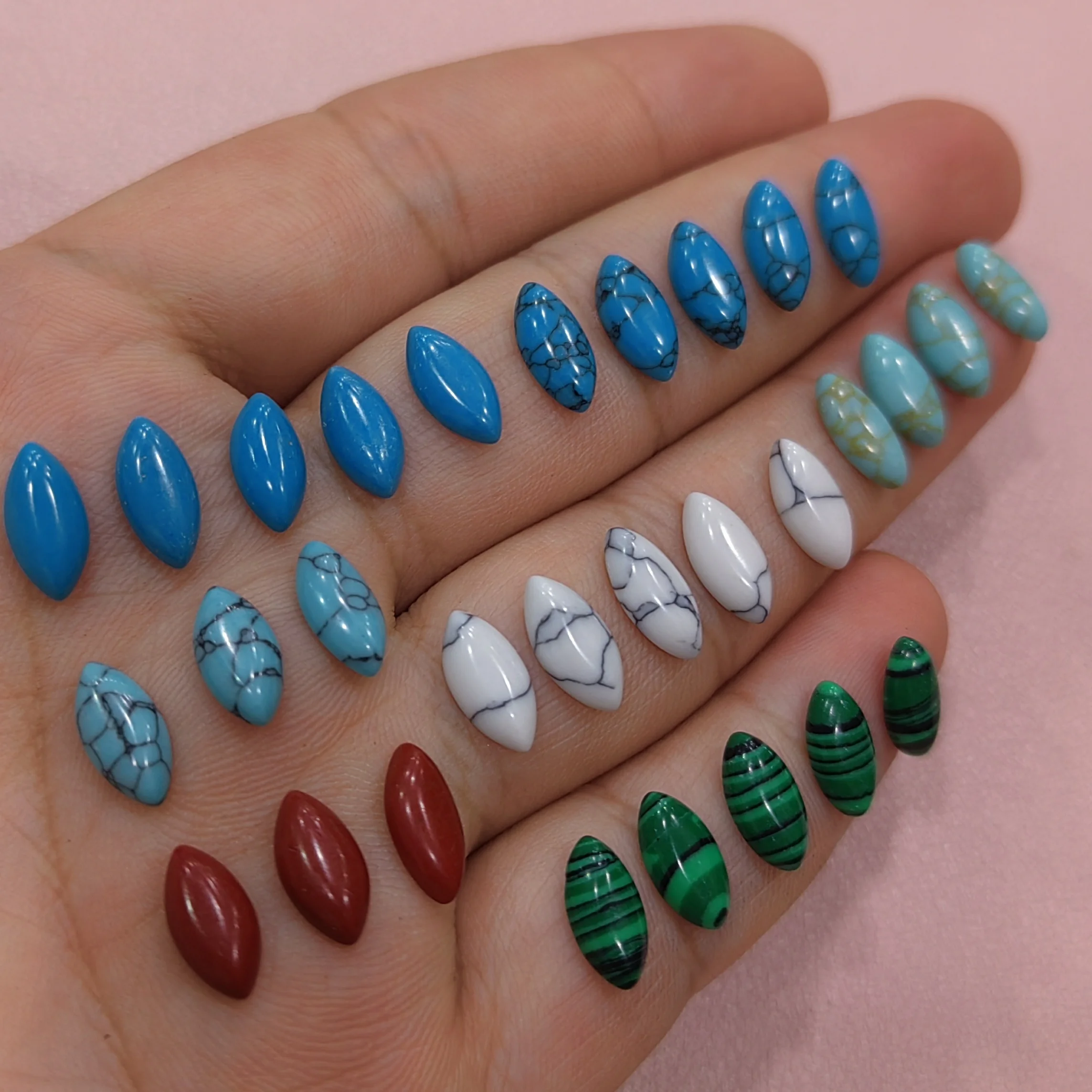 3x6 4x8 5x10mm Green Malachite,White Red Blue Black Pink Turquoise Stone Half Horse-eye shape Cabochons For DIY Jewelry Making