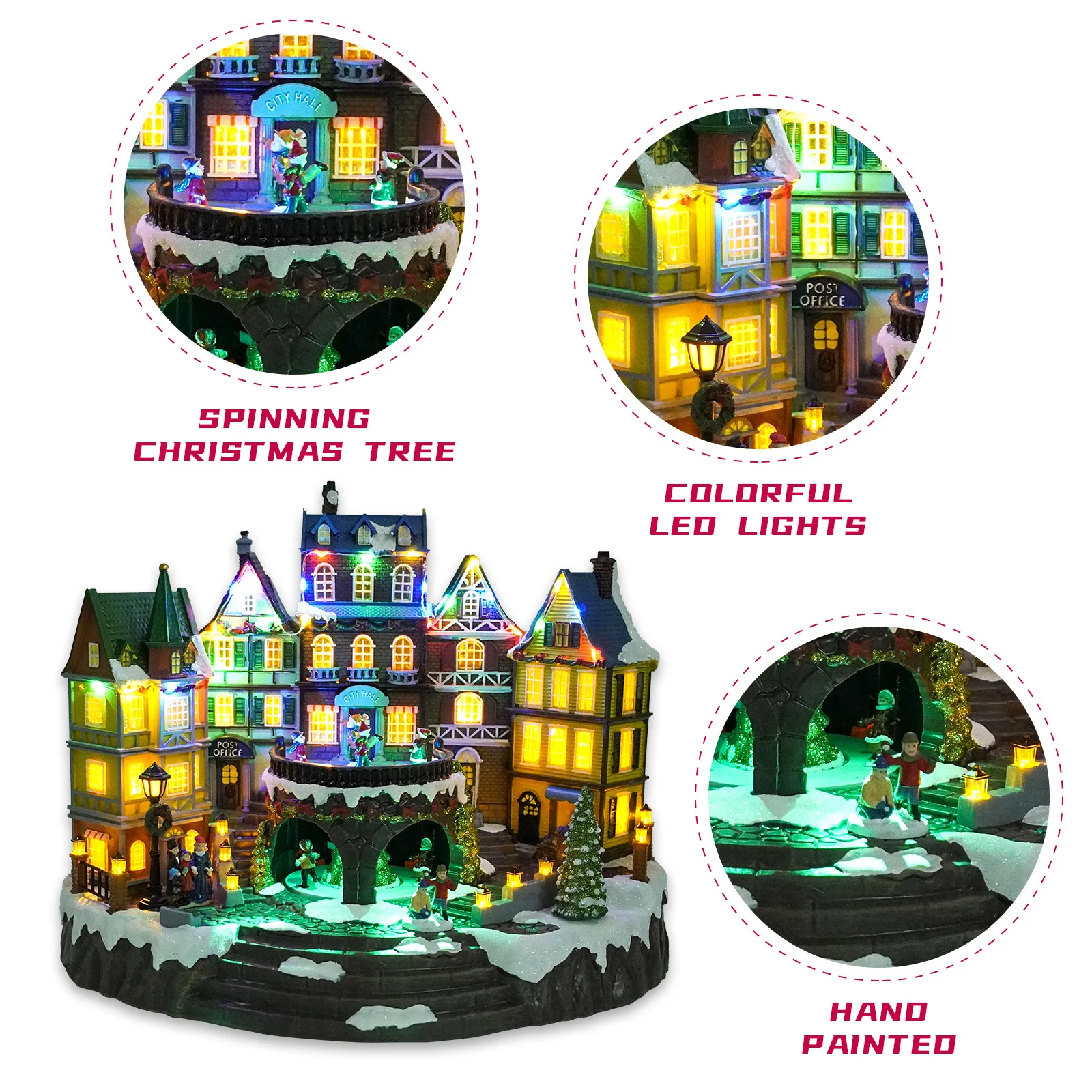 Christmas decoration desktop ornament plastic village house music box led lantern snow globe for home decor gift