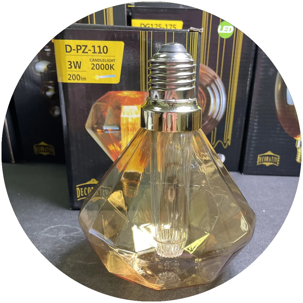 filament 2000k 200lm warm white diamond shape decoration vintage home edison lamp e27 3w gold color light bulb led light