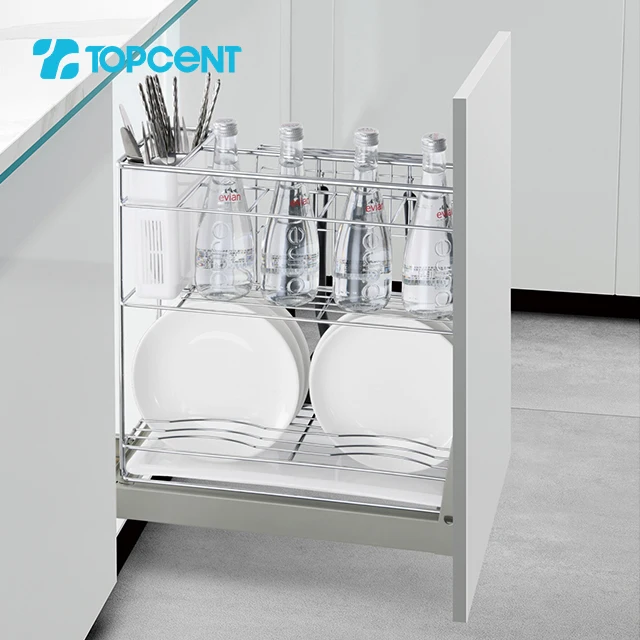 TOPCENT Factory kitchen cabinet pull out storage rack drawer sliding basket cabinet multi-functional Seasoning Basket