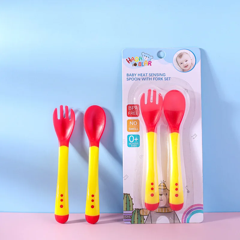 Temperature Color Changing Plastic Spoons Fork Soft Head Baby Feeding Soup Spoon Temperature Sensor Spoon For Babies