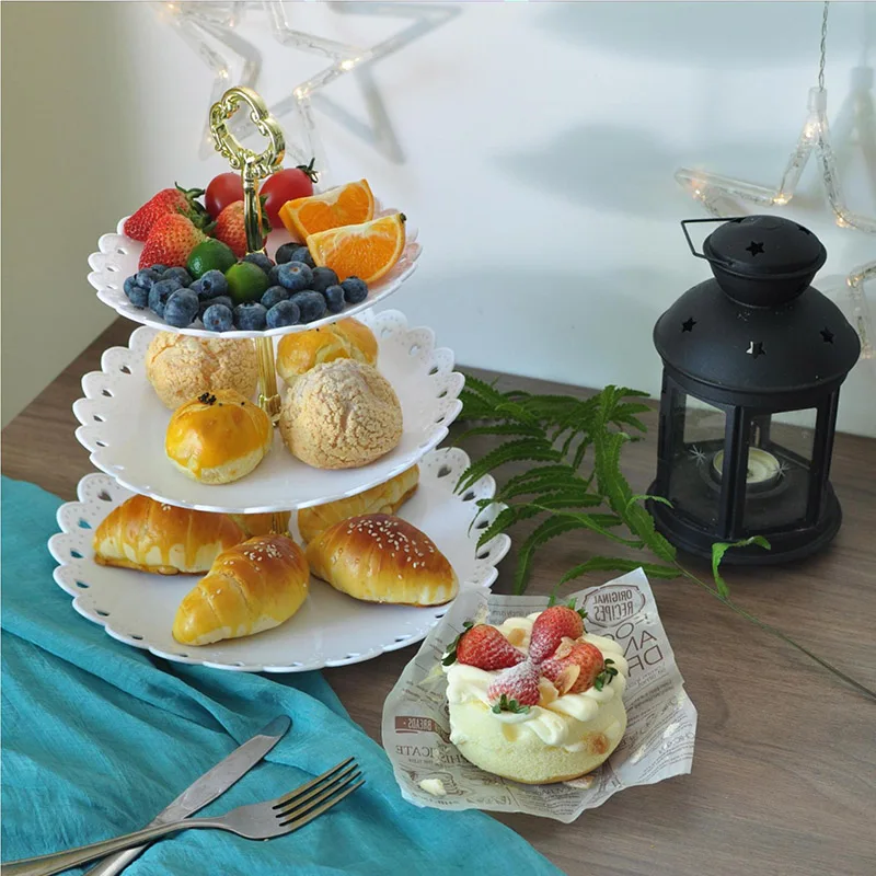 European Three-layer Cake Stand Wedding Party Dessert Table Candy Fruit Plate Cake Self-help Display Home Table Decoration Trays