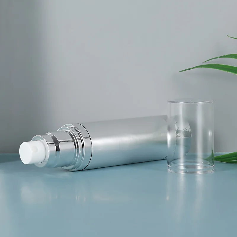 15ml press vacuum bottle Silver cosmetic dispenser bottle plastic packaging material can be customized