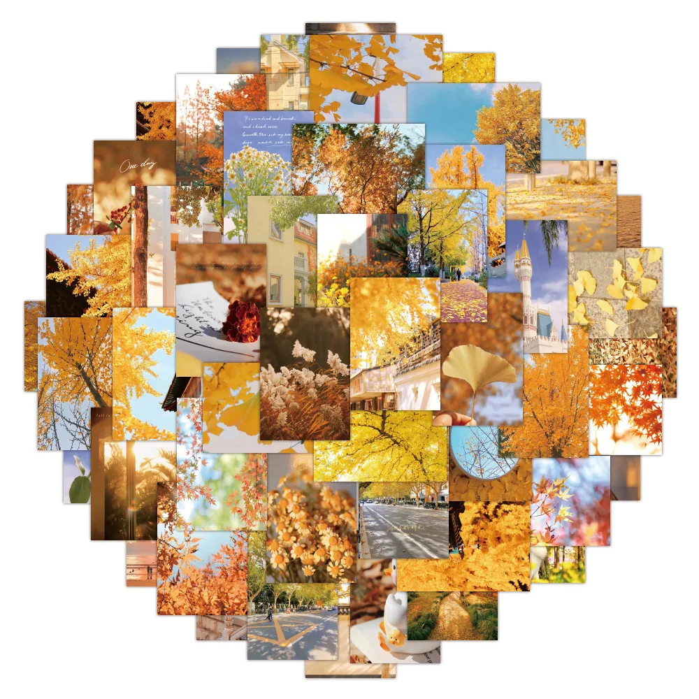 60 pcs Autumn yellow ginkgo maple leaves fall scenery sticker suitable for notebook water cup guitar graffiti decoration sticker