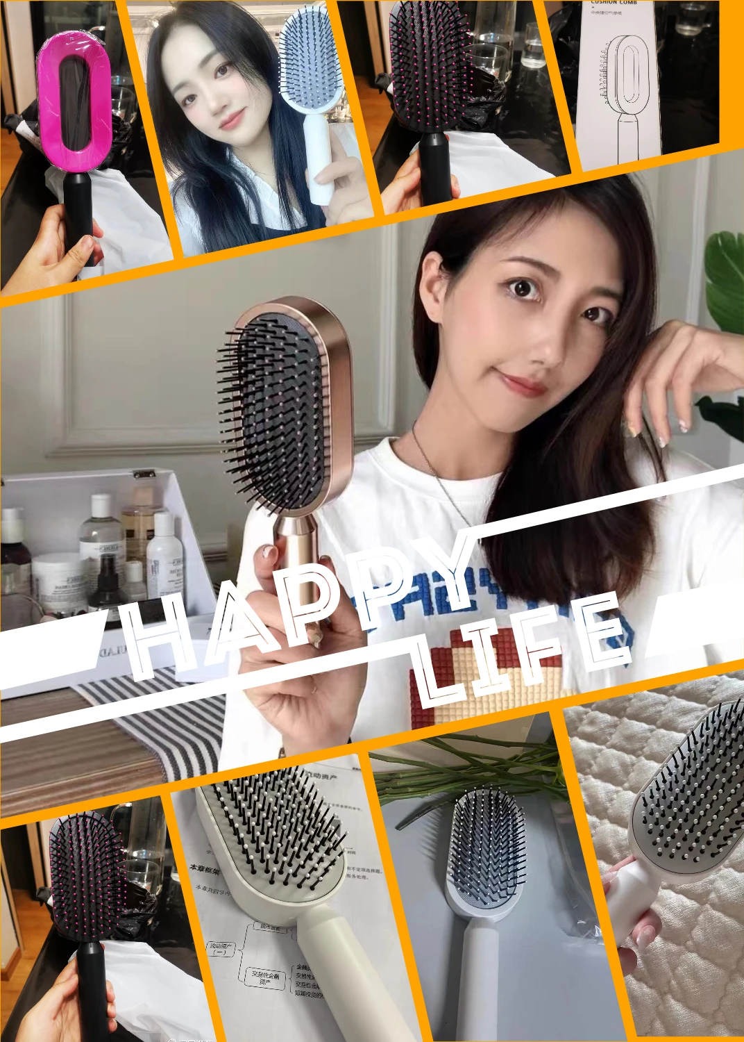 Personalized 3d New One Key Clean Design Massage Comb Air Cushion Easy Clean Hairdressing Self Cleaning Hair Brushes For Women