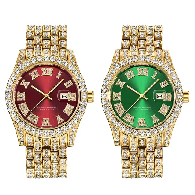 Wholesale Exclusive Steel Branded Cheap Men Fashion Luxury Waterproof Inlaid Diamond Quartz Wrist Watches