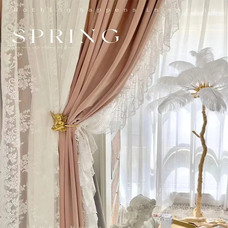Top Luxury French Curtain Customized Romantic Trim Court Rococo Lace Velvet Curtains & Drapes for living room bedroom