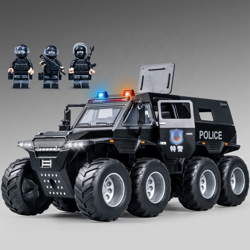 High quality Diecast model car Off-road Vehicle big size Alloy 8WD Off-road Model Car Toy With Light Sound police metal car toys