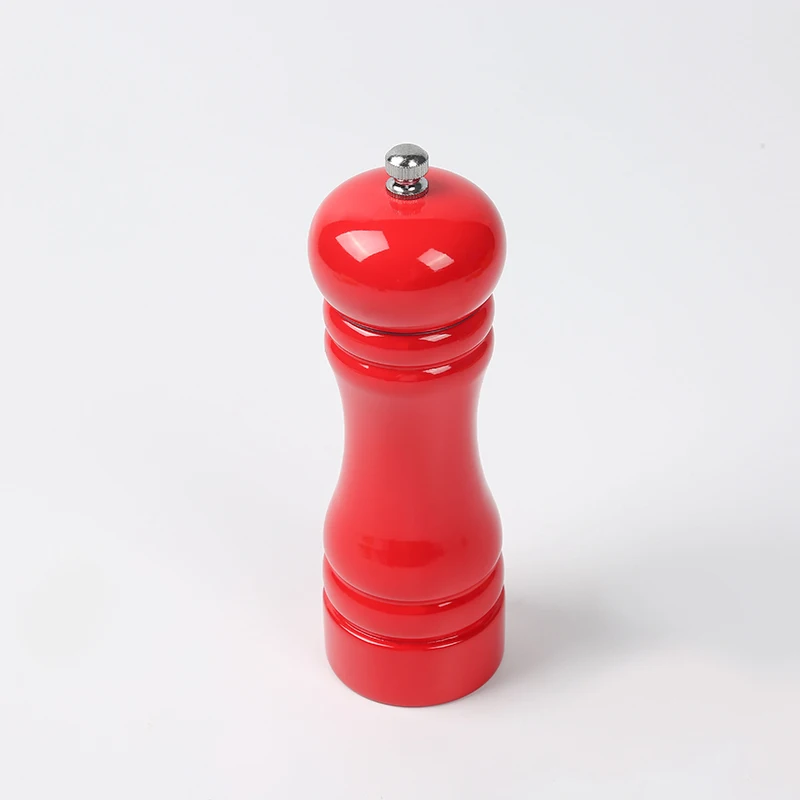  Multi Size Kitchen Spice Tools Rubber Wood Pepper Mill Salt Grinder with Ceramic Core Black Red White Color