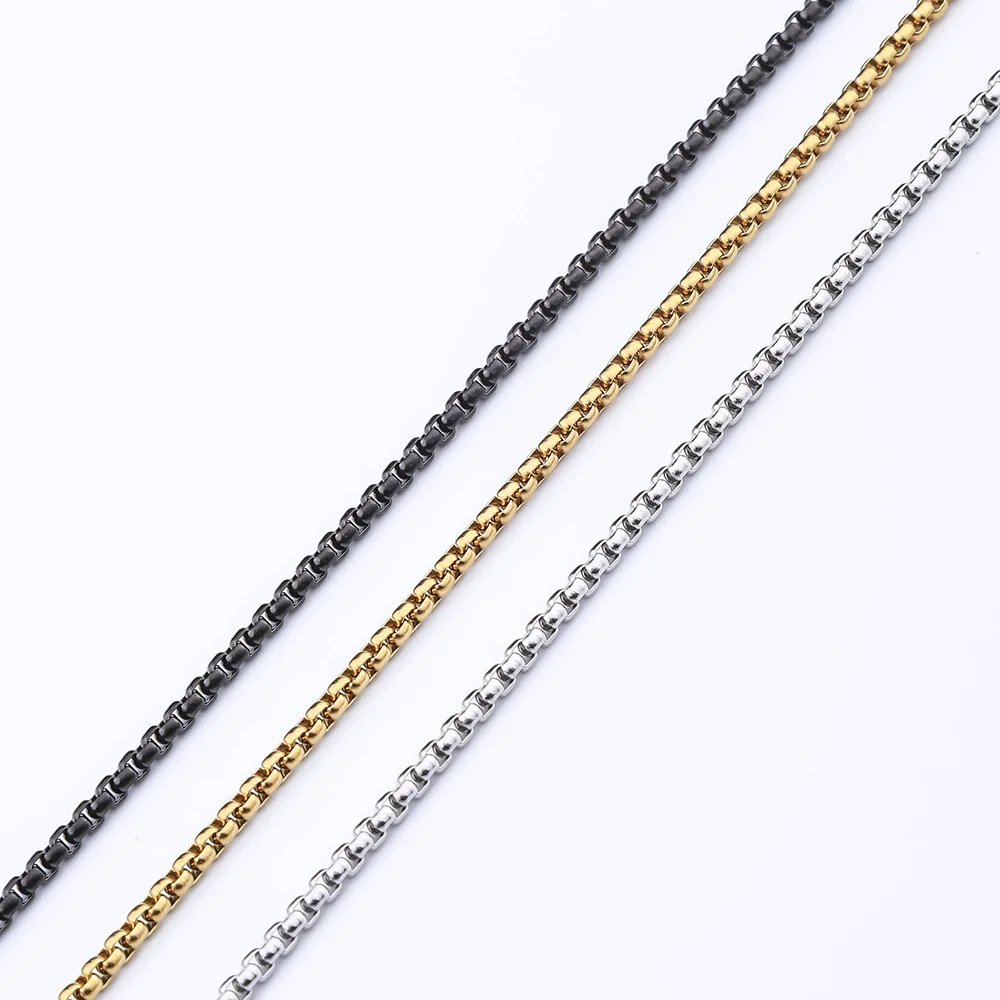 2mm 2.5mm 3mm Square Rolo Chain Necklace Stainless Steel Round Box Necklace for Men and Women