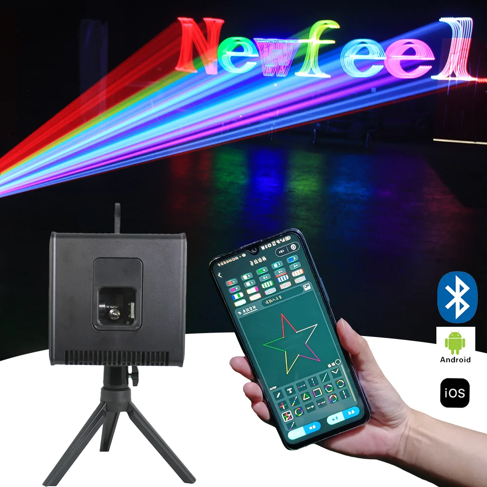 NF Rechargeable Battery Powered Android & ioS APP Control 3W 5W Programmable RGB Animation Text Laser Light