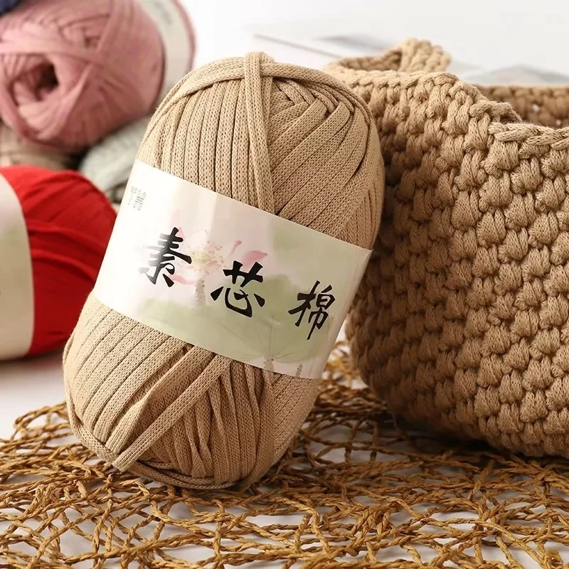 Dimuni T-shirt yarn flat 200g ball 100 meters 5.0mm crochet hook Woven hook bag  cotton diy flat yarn