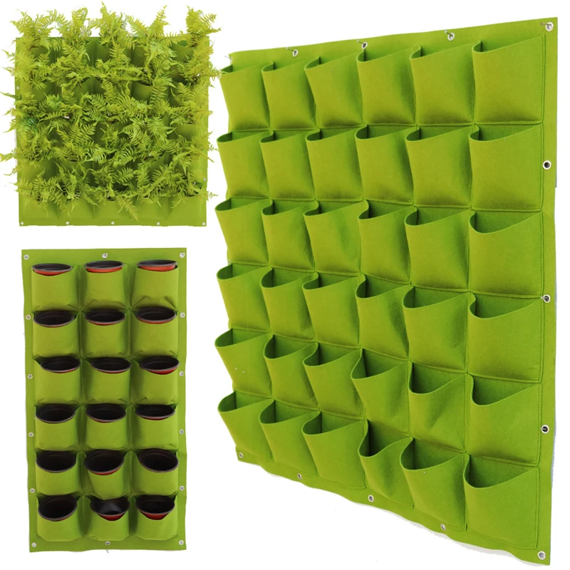 
9/18/25/36/56/81/100 Pockets Wall Hanging Planting Green Plant Grow Planter Pot Vertical Garden Grow Bag 