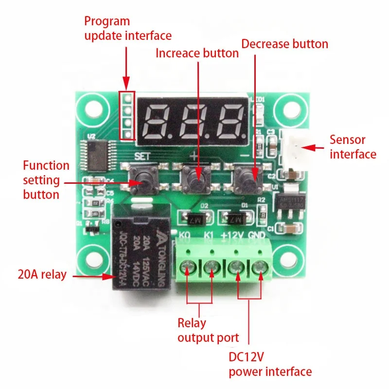 W1209 DC 12V heat cool temp thermostat temperature control switch temperature controller thermometer thermo controller