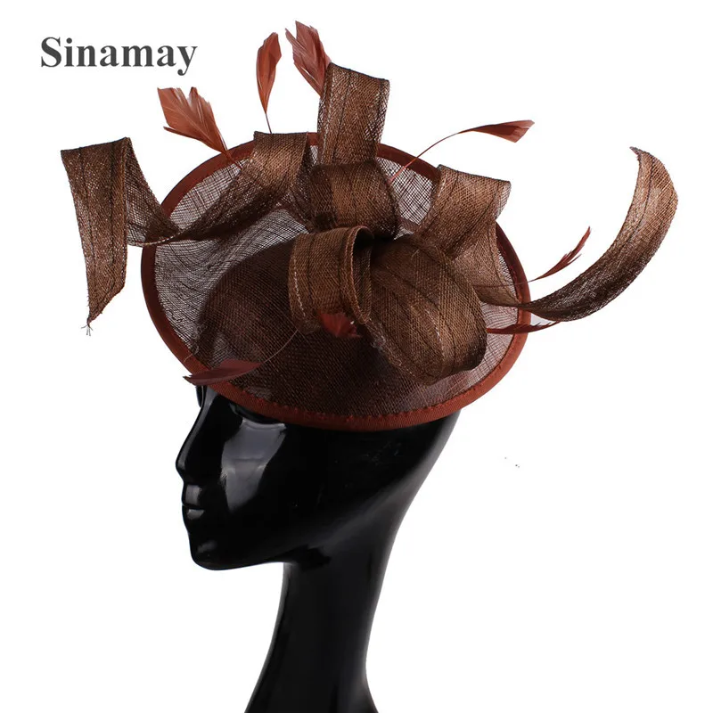 Hot sell Wedding Hair bridal Sinamay Fascinators hat Champagne Pink Coffee Blue Gray Derby Hats headdress TOP Hat wholesale