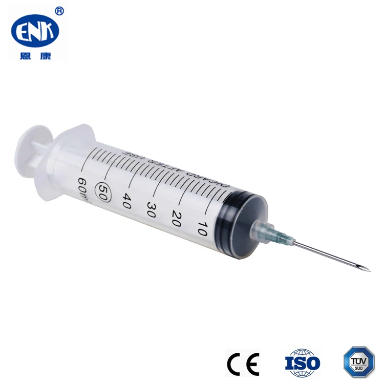 Sterilized 3 Parts Plastic Medical Disposable 60cc Luer Lock Syringe