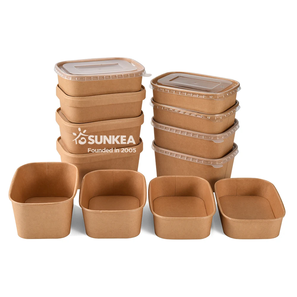1450ML kraft paper square food storage box Container with Lid