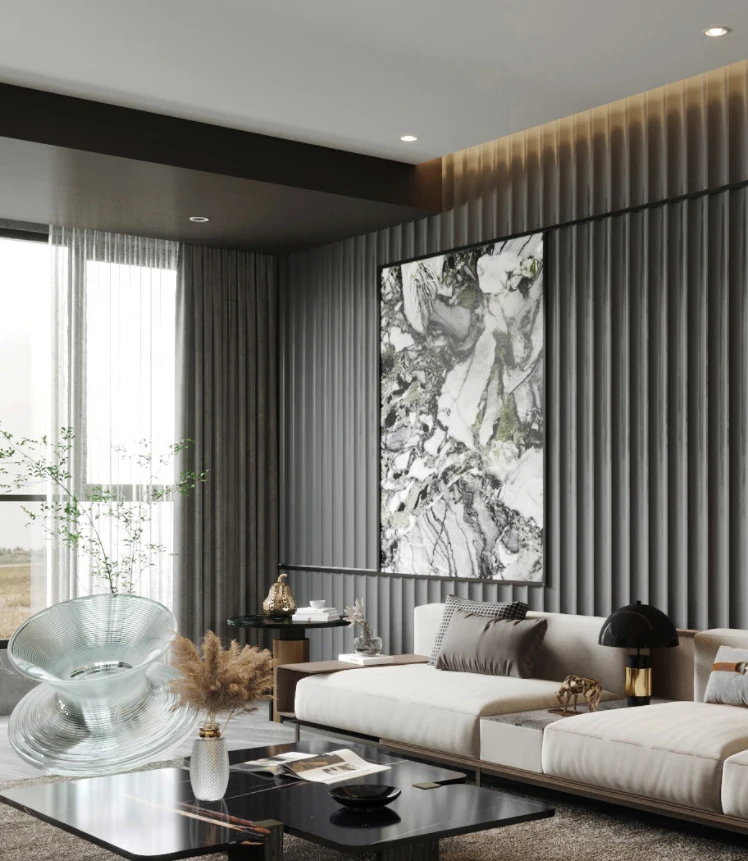 Wood grain panel  PVC inner ARC decor wallboard WPC decking interior decorative 3D hanging wainscot wooden panel