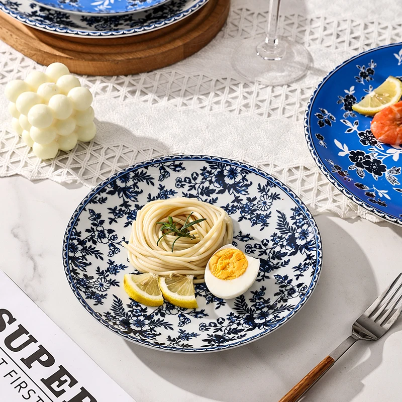 Blue Color Durable Dinnerware Ceramic Plates for Restaurant Event Party Wedding