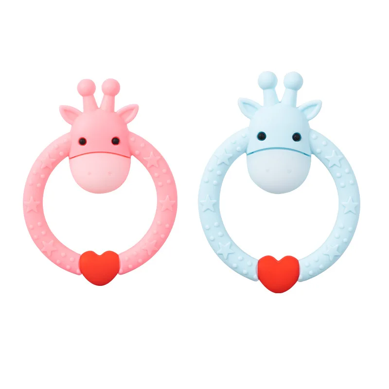 Silicone Teether Baby Teether Wood Ring Teething Toys Silicone Baby Giraffe Teether Ring Toy