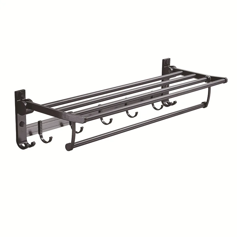 Bathroom Shelf Folding Black Space Aluminum Wall Hangers Bathroom Towel Racks Bathroom Hangers Towel Strips Without Punching