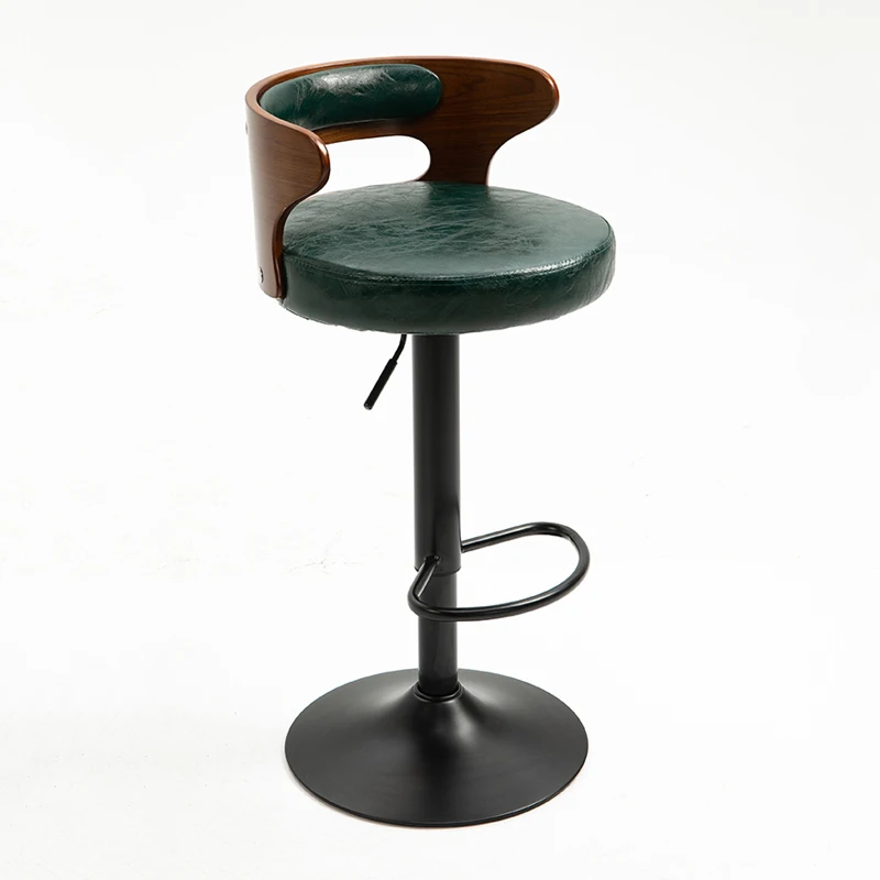 Modern Luxury Durable Wooden Leather Bar Chairs Design Pub Swivel Height Bar stool