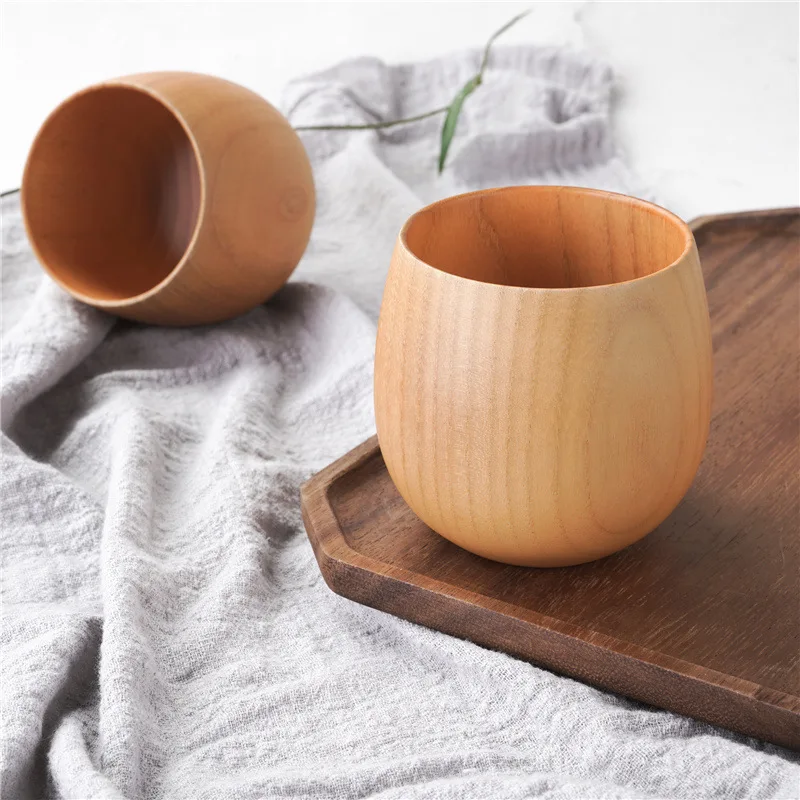 250 ML Handmade Solid Reusable Wooden Cup Set Tableware Big Belly Nordic Milk Coffee Cup Espresso Camp Drinking Cup