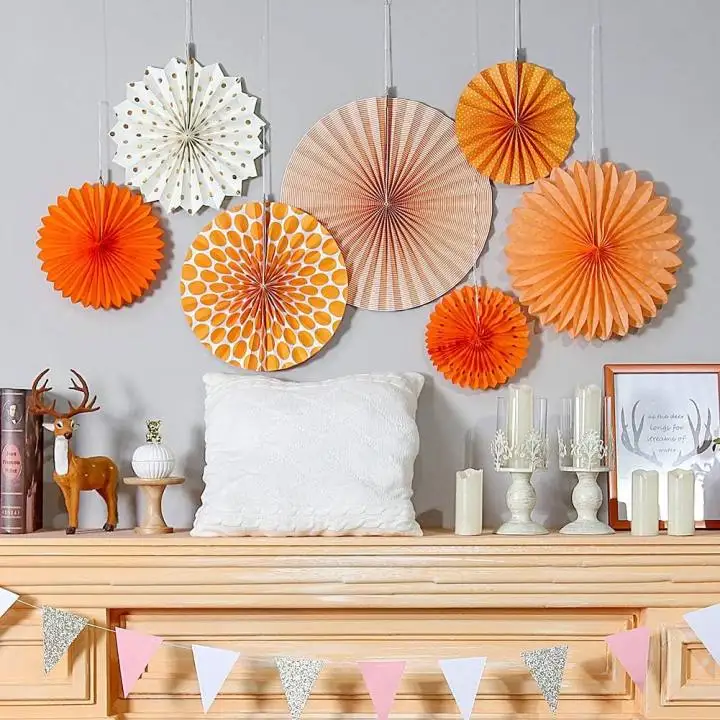 appealing designOrange Birthday Wedding Thanksgiving Party Supplies Tissue Paper Fan Hanging Paper Fans Party Decoration