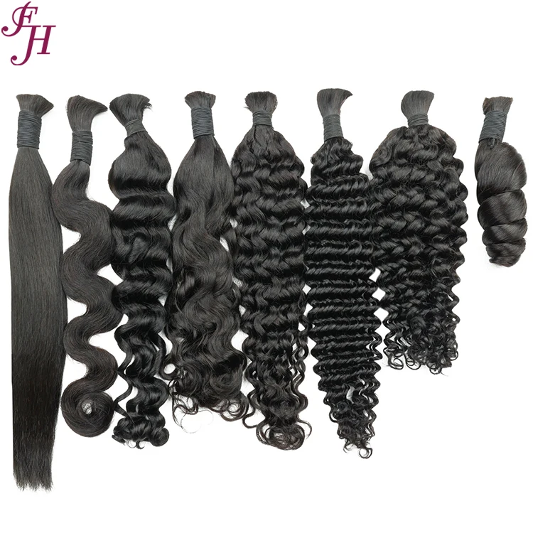 FH wholesale 12A raw bulk human hair for braiding 100g unprocessed hair deep wave afro kinky bulk braiding human hair no weft