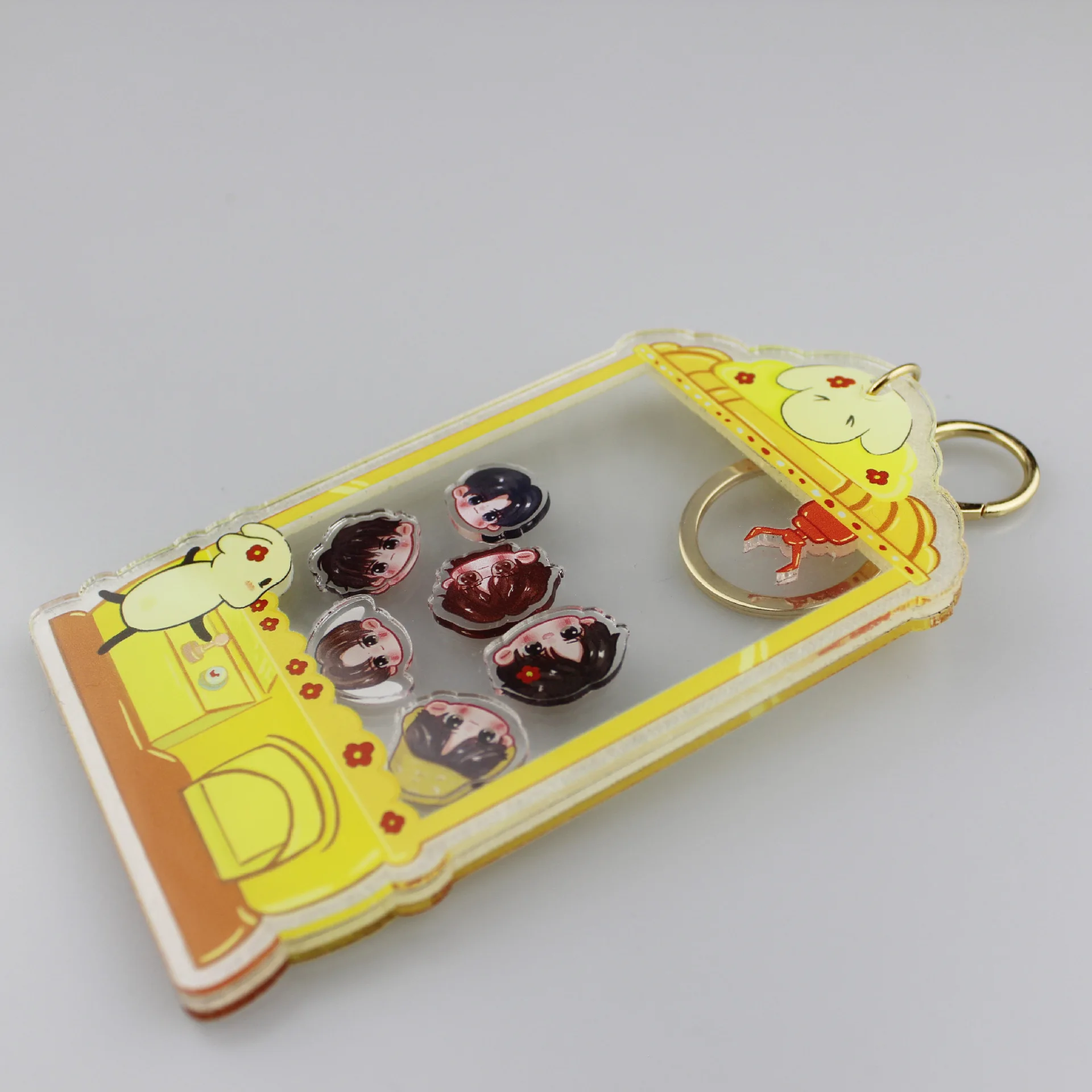 Cheap custom acrylic key chain cartoon design clear plastic sublimate print shaker keychain custom acrylic keychain