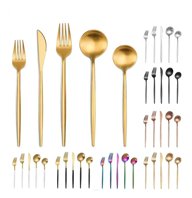 wholesale new products Portugal Cutlery gold Flatware Bulk Spoons Forks and Knife Stainless Steel Gold Cutlery Set for Wedding