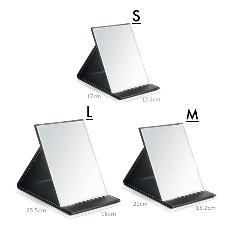 PU Folding Faux Leather Cosmetic Mirror Makeup Mirror Rectangular Table Princess Dressing European Mirror